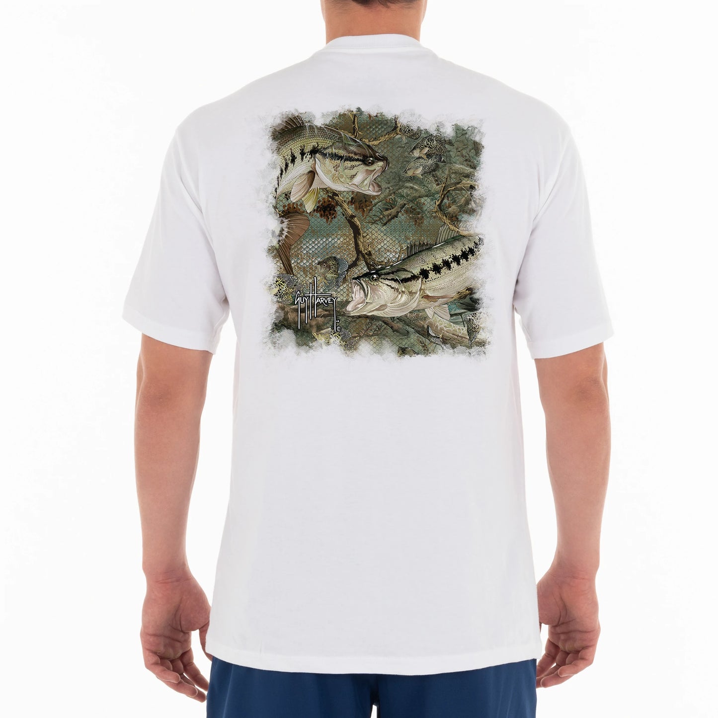 Men Freshwater Camo Bass Short Sleeve Pocket T-Shirt