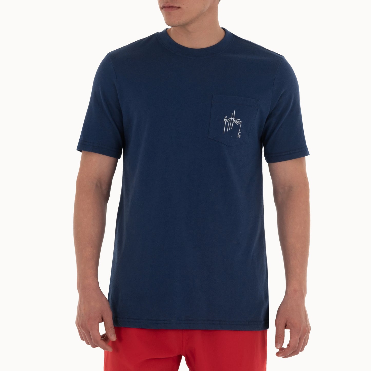 Men's Patriotic Yellowfin Tuna Short Sleeve Pocket Navy T-Shirt