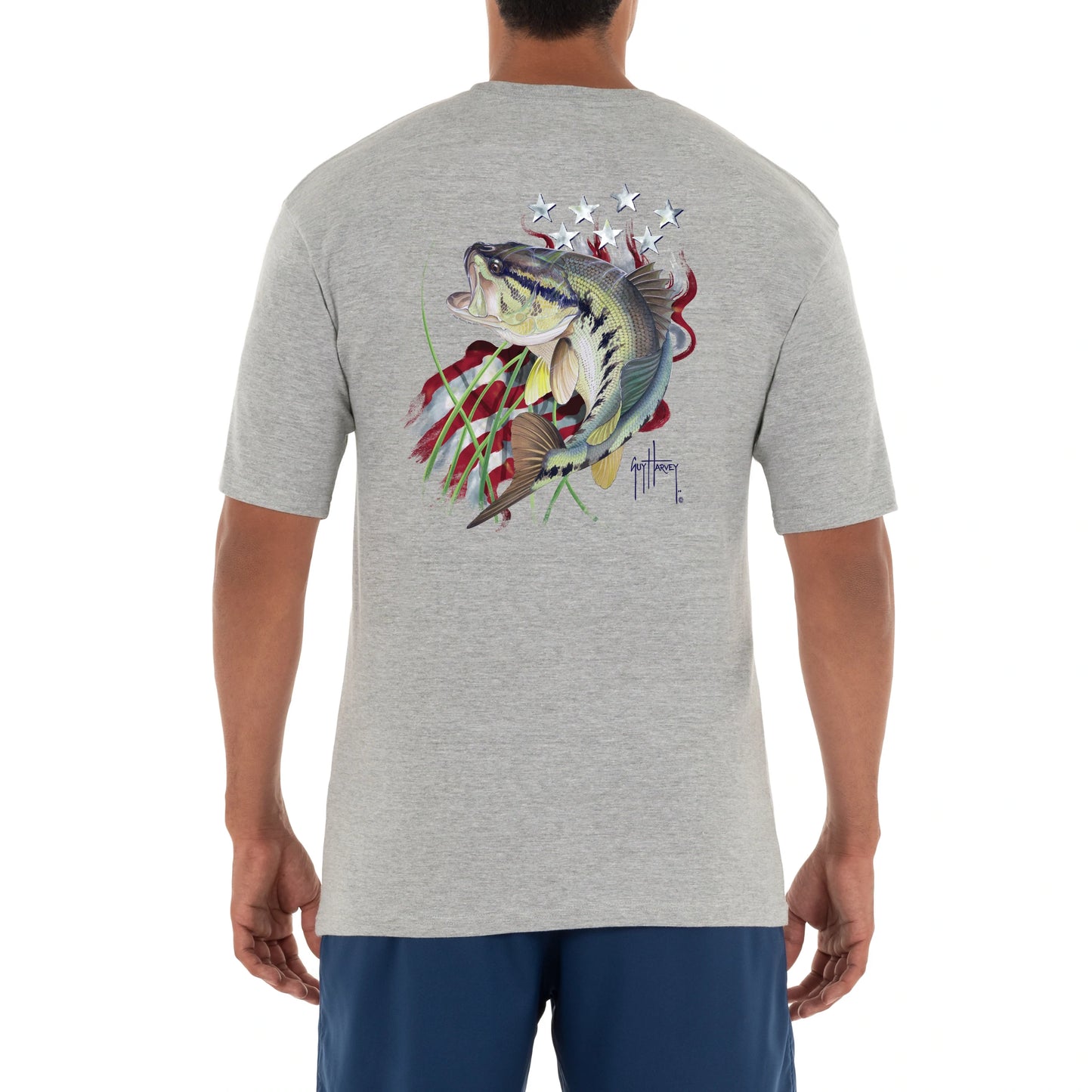 Men Freshwater Stars and Stripes Bass Short Sleeve Pocket T-Shirt