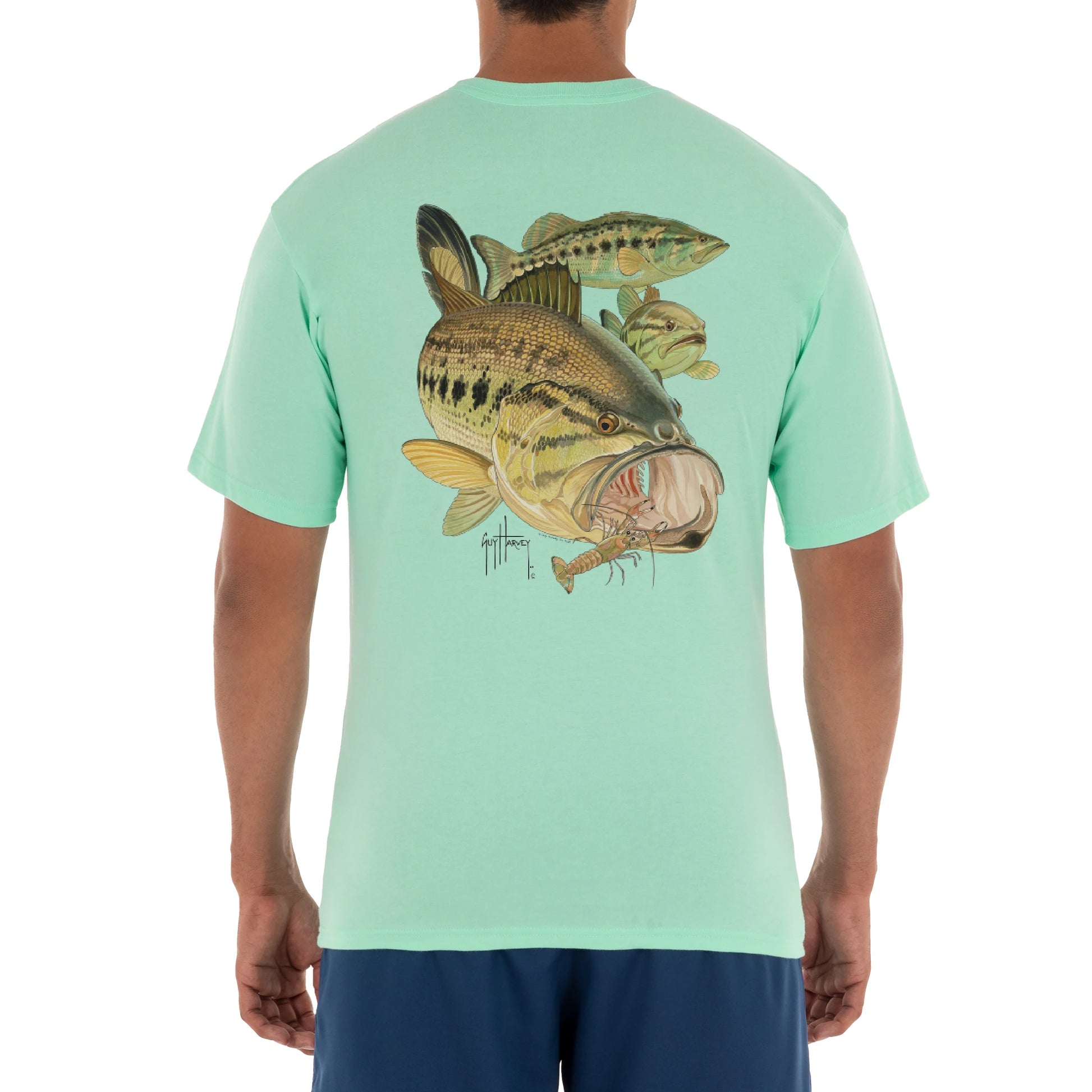 Men Freshwater Largemouth Bass Crawdad Short Sleeve Pocket T-Shirt